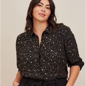 Torrid Madison Georgette Button Up Long Sleeve Shirt in Black Galaxy NWT